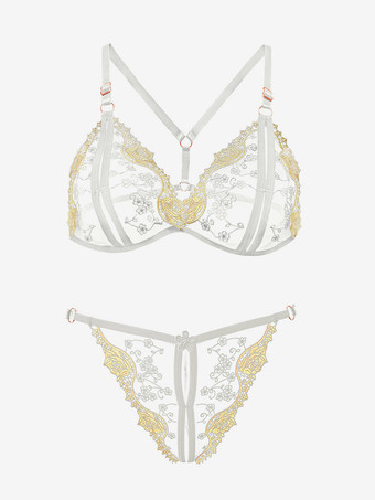 ブラクロッチレスパンティセット ブラック刺繍カラーブロック2ピースセクシーランジェリー