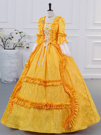イエローパープルレトロコスチュームレディースフリルマリーアントワネットコスチュームポリエステルドレスロココスタイル18世紀コスチューム バーガンディ