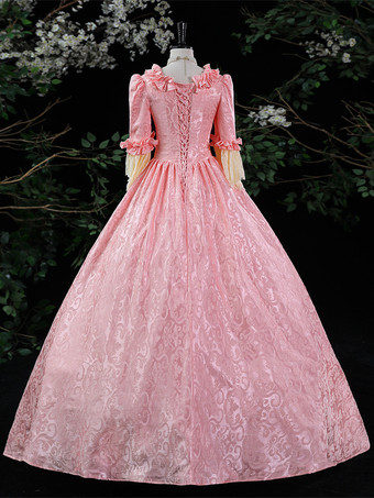 パープルレトロコスチュームレディースフリルマリーアントワネットコスチュームポリエステルドレスロココスタイル18世紀コスチューム バーガンディ