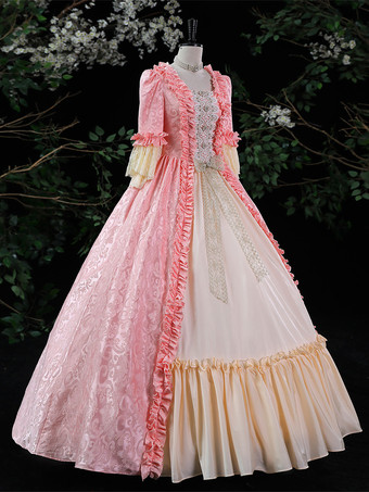 パープルレトロコスチュームレディースフリルマリーアントワネットコスチュームポリエステルドレスロココスタイル18世紀コスチューム バーガンディ