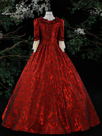 パープルレトロコスチュームレディースフリルマリーアントワネットコスチュームポリエステルドレスロココスタイル18世紀コスチューム バーガンディ