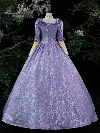 パープルレトロコスチュームレディースフリルマリーアントワネットコスチュームポリエステルドレスロココスタイル18世紀コスチューム バーガンディ