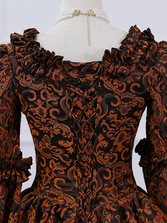 パープルレトロコスチュームレディースフリルマリーアントワネットコスチュームポリエステルドレスロココスタイル18世紀コスチューム バーガンディ