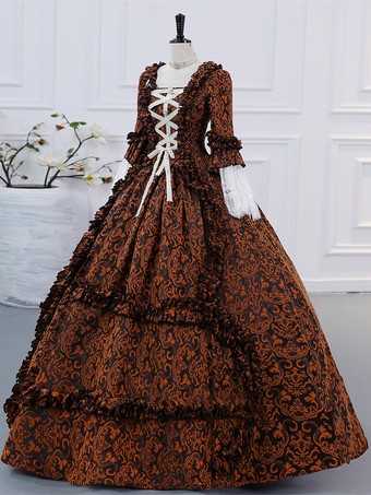 パープルレトロコスチュームレディースフリルマリーアントワネットコスチュームポリエステルドレスロココスタイル18世紀コスチューム バーガンディ