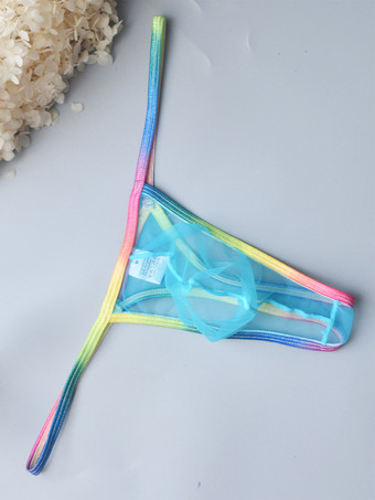 ライトスカイブルーシースルー ストリング 男性用 セクシー パンティー ポーチ ひも メンズ ブリーフ ランジェリー