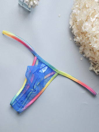 ブルー シースルー ストリング 男性用 セクシー パンティー ポーチ ひも メンズ ブリーフ ランジェリー