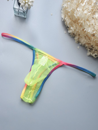 イエローシースルー ストリング 男性用 セクシー パンティー ポーチ ひも メンズ ブリーフ ランジェリー