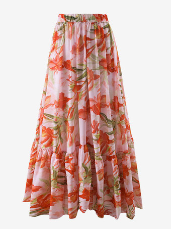 レディースワンピース水着 オレンジ 花柄 フリル Vネック 結び目 夏 ビーチ 水着