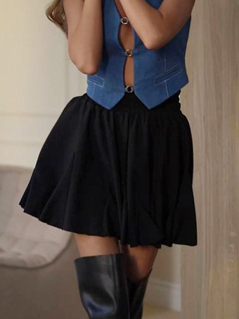 ブラック スカート ホワイト ウエスト上げ ポリエステル シック 秋 ショート レディース ボトムス