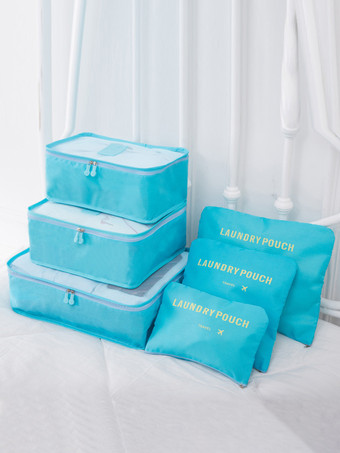 ライトスカイブルー旅行用オーガナイザー ガーメントバッグ 収納スーツケースセット