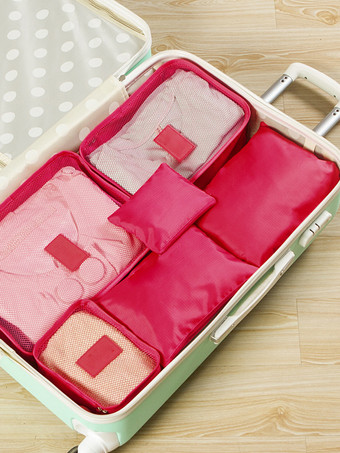 ローズレッド旅行用オーガナイザー ガーメントバッグ 収納スーツケースセット