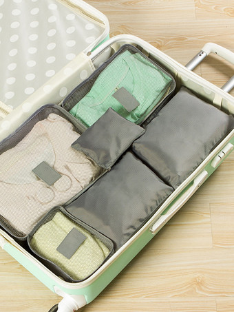 グレイ旅行用オーガナイザー ガーメントバッグ 収納スーツケースセット