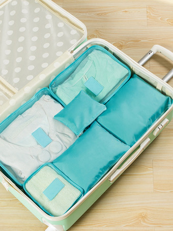 ライトスカイブルー旅行用オーガナイザー ガーメントバッグ 収納スーツケースセット