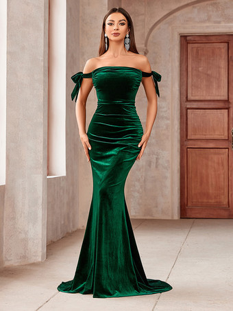 パーティードレス ダークグリーン バトーネック ノースリーブ オープンショルダー セミフォーマルドレス