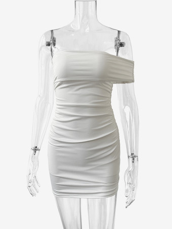 ボディコンドレス ホワイト バトーネック バックレス セクシー ノースリーブ ペンシルドレス