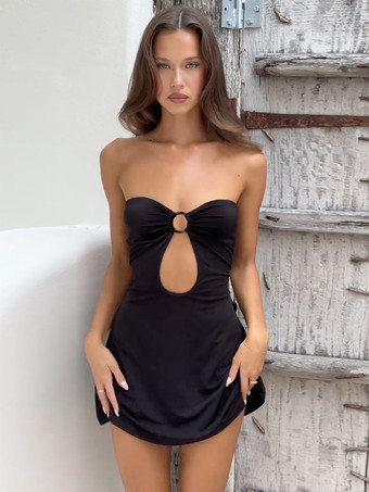 ブラック サマードレス ストラップレス バックレス ブラック ショート ビーチドレス