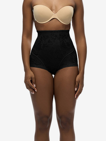 ブラック お腹をコントロールする圧縮ハイウエストレースシェイプウェアショーツトレーナー太ももスリマー