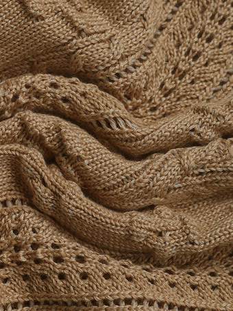 レディース プルオーバー セーター カーキ カットアウト ジュエルネック 長袖 アクリル セーター