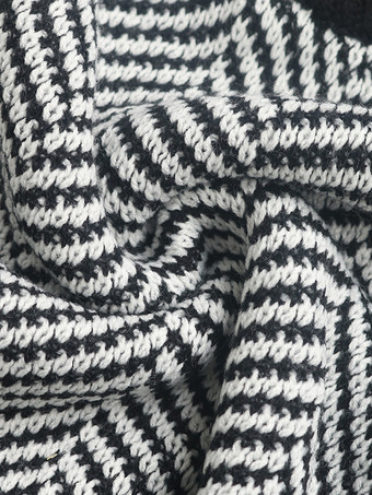 レディース プルオーバー ブラック カラーブロック ジュエルネック 長袖 オープンショルダー アクリルセーター