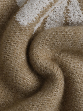 レディース プルオーバー セーター キャメル 花柄 ジュエルネック 長袖 アクリル セーター