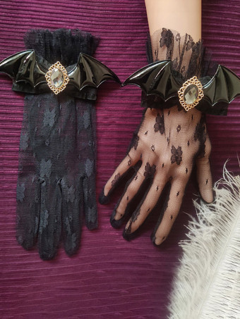 ブラック ゴシックロリータアクセサリー ホワイト フリル ラインストーン オーバースリーブ その他