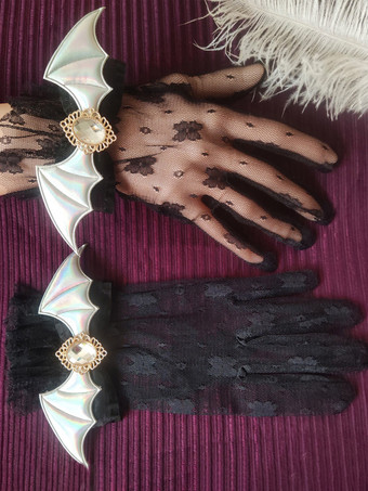 シルバー ゴシックロリータアクセサリー ホワイト フリル ラインストーン オーバースリーブ その他