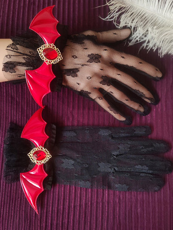 レッド ゴシックロリータアクセサリー ホワイト フリル ラインストーン オーバースリーブ その他