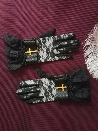 ブラック ゴシックロリータアクセサリー ホワイトレースフリルオーバースリーブその他