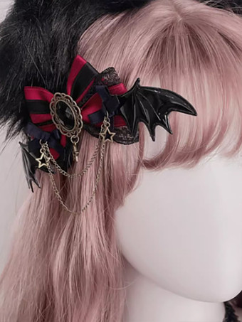 ゴシックロリータアクセサリー バーガンディリボン レースチェーン 帽子 その他