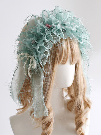 グリーン スイートロリータアクセサリー ブラックパール リボン フリル 帽子 その他