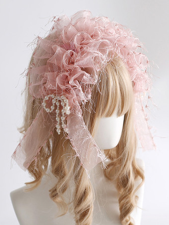 ピンクスイートロリータアクセサリー ブラックパール リボン フリル 帽子 その他
