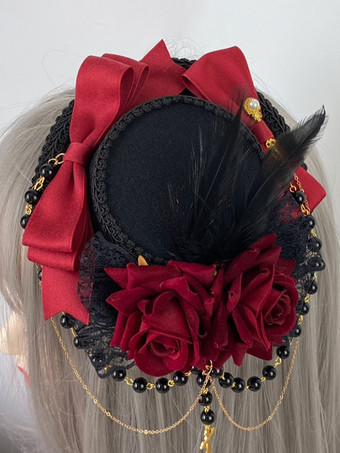 ゴシックロリータ帽子チェーンパールアクセサリーポリエステルバーガンディロリータアクセサリー