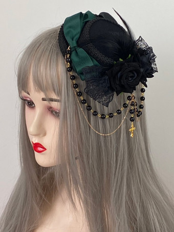 ゴシックロリータ帽子チェーンパールアクセサリーポリエステルバーガンディロリータアクセサリー