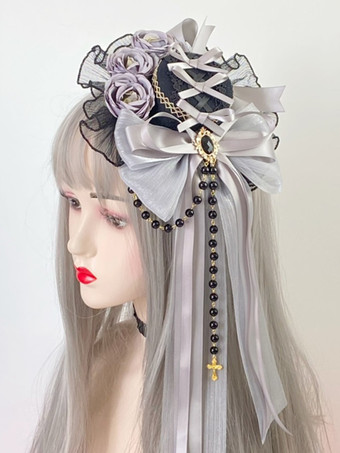 ブラック ゴシックロリータ帽子フリルリボンアクセサリーポリエステルブラックロリータアクセサリー