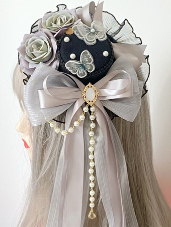 ゴシックロリータ帽子フリルリボンアクセサリーポリエステルブラックロリータアクセサリー