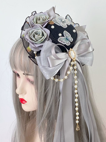 ホワイト ゴシックロリータ帽子フリルリボンアクセサリーポリエステルブラックロリータアクセサリー