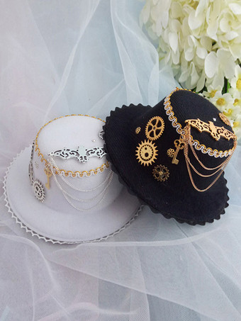 ゴシックロリータ帽子チェーンフリルアクセサリーポリエステルホワイトロリータアクセサリー