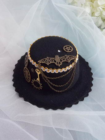 ブラック ゴシックロリータ帽子チェーンフリルアクセサリーポリエステルホワイトロリータアクセサリー