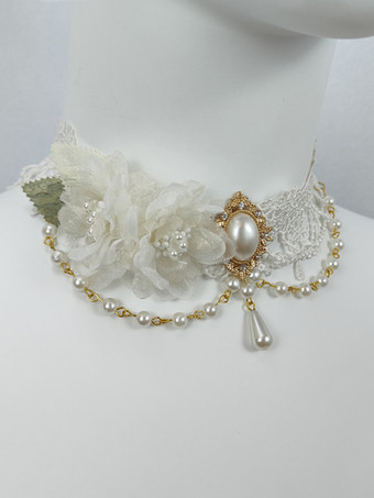 アイボリー ゴシックロリータアクセサリー ライトピンクチェーン パール チョーカー その他