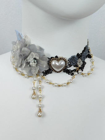 グレイゴシックロリータアクセサリー ライトピンクチェーン パール チョーカー その他