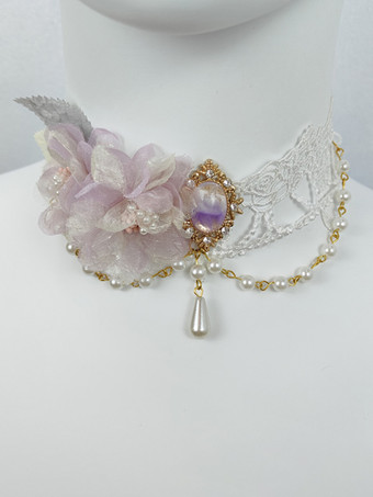 ラベンダーカラーゴシックロリータアクセサリー ライトピンクチェーン パール チョーカー その他