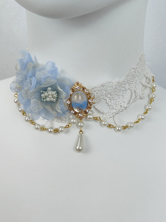 ライトスカイブルーゴシックロリータアクセサリー ライトピンクチェーン パール チョーカー その他