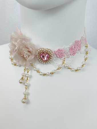 ライトピンクゴシックロリータアクセサリー ライトピンクチェーン パール チョーカー その他