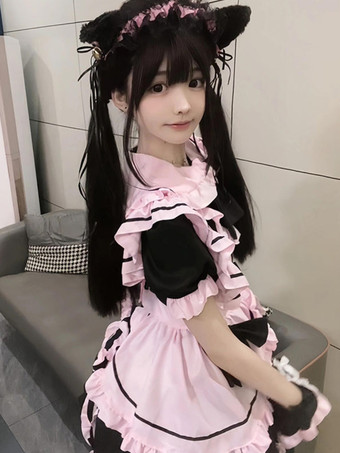ゴシック ロリータ ドレス フリル リボン カラーブロック ブラック ブラック
