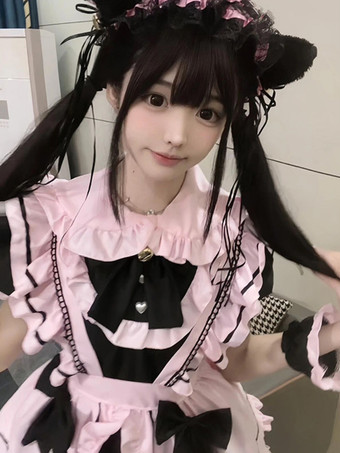 ゴシック ロリータ ドレス フリル リボン カラーブロック ブラック ブラック