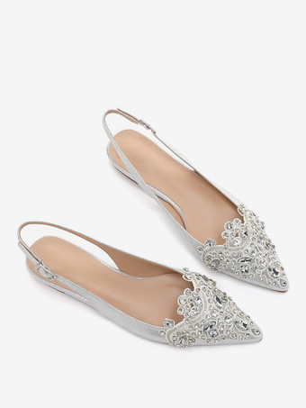 Scarpe da sposa Scarpe basse da sposa in tessuto con paillettes e strass a punta