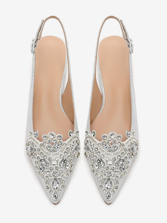 Scarpe da sposa Scarpe basse da sposa in tessuto con paillettes e strass a punta