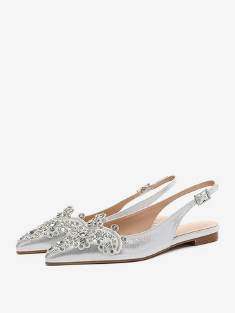 Argento Scarpe da sposa Scarpe basse da sposa in tessuto con paillettes e strass a punta