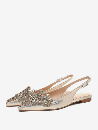 Oro Scarpe da sposa Scarpe basse da sposa in tessuto con paillettes e strass a punta
