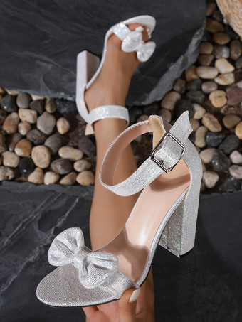 Argento Sandali con tacco da donna Sandali con tacco grosso in punta aperta Glitter